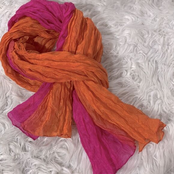PURE SILK 2 tone crinkle scarf - Picture 7 of 7
